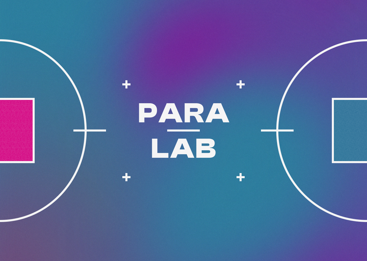 capture d'écran de l'écran d'accueil de la borne paralab avec un fond dégradé violet et bleu et 'paralab' écrit au centre etouré de symboles representant un terrain de basket vu du dessus.